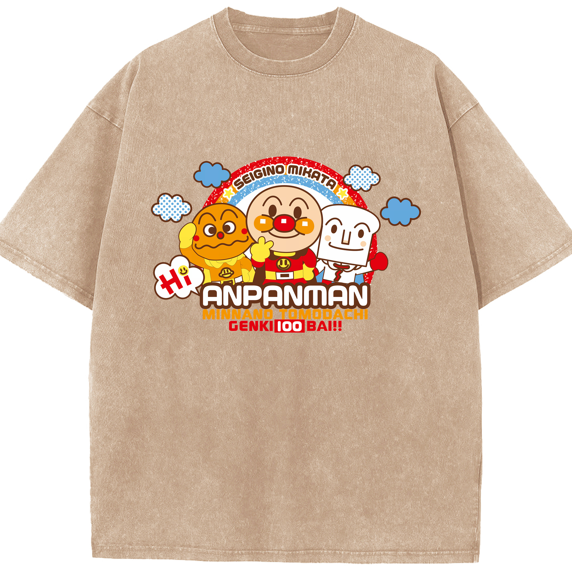 （画像用） アンパンマン Anpanman 綿100% ヴィンテージ風 半袖Tシャツ（フロントプリント）