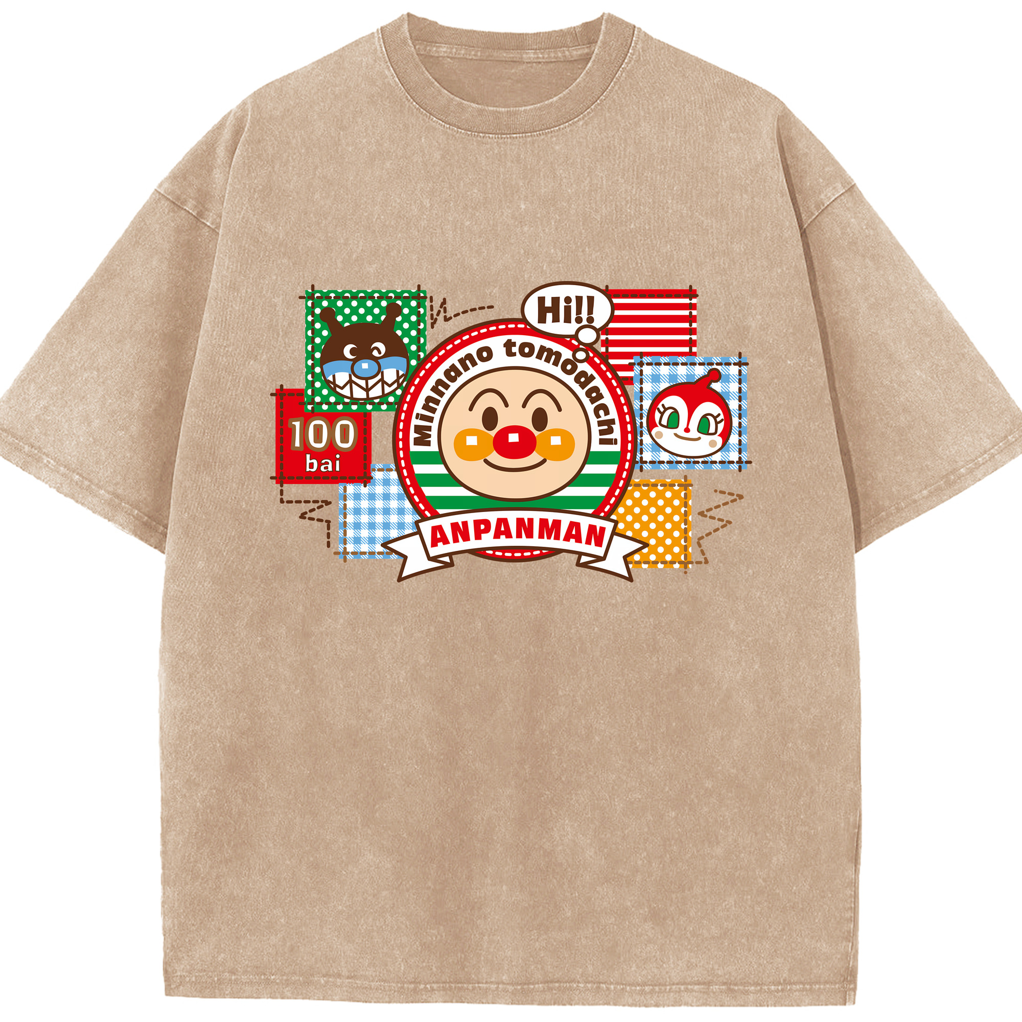 （画像用） アンパンマン Anpanman 綿100% ヴィンテージ風 半袖Tシャツ（フロントプリント）