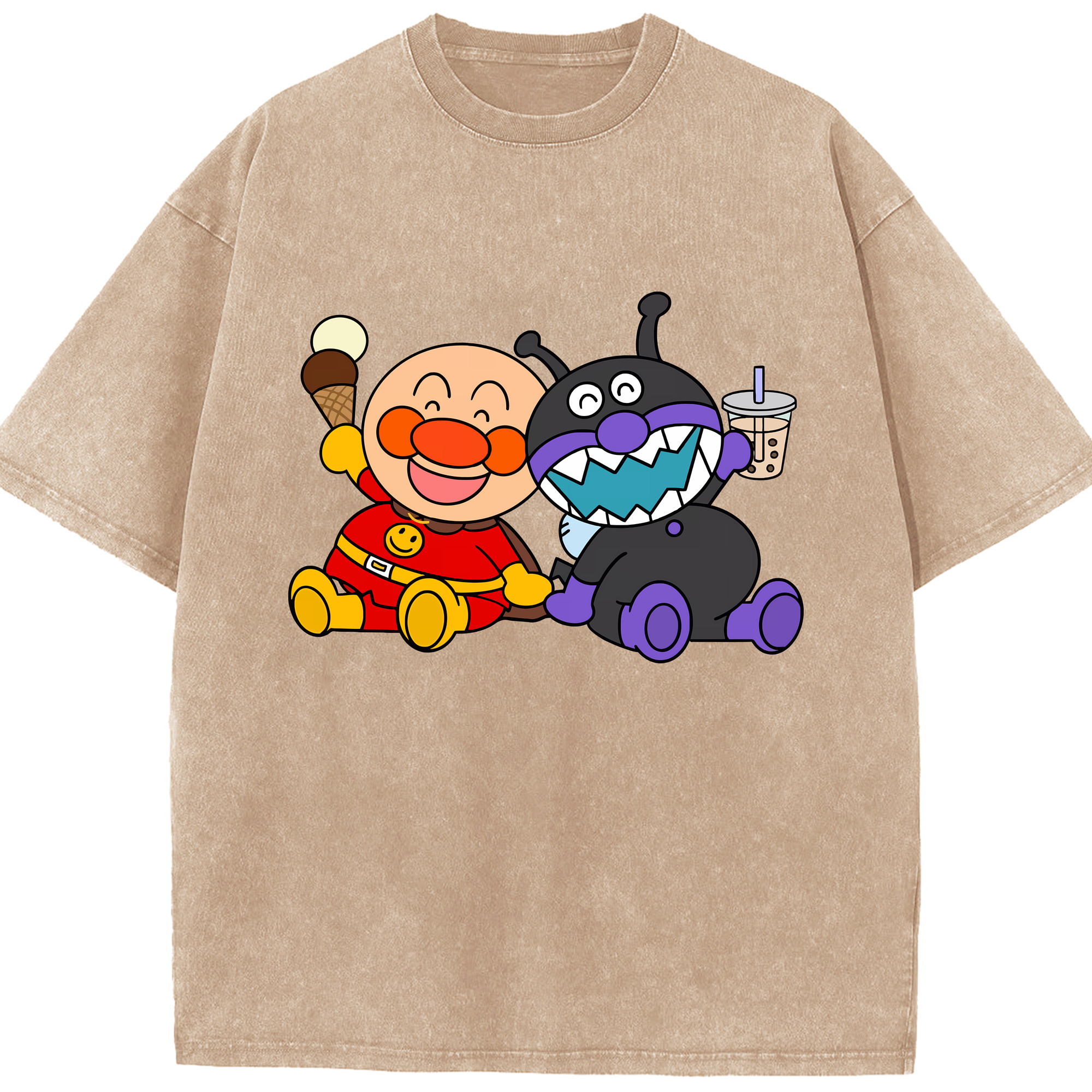 （画像用） アンパンマン Anpanman 綿100% ヴィンテージ風 半袖Tシャツ（フロントプリント）