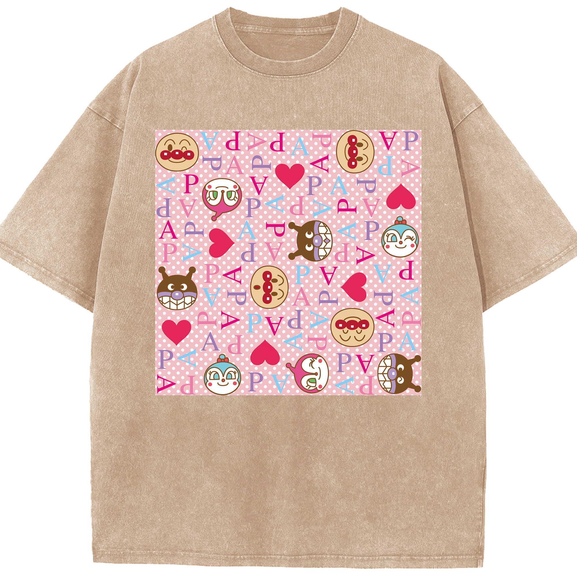 （画像用） アンパンマン Anpanman 綿100% ヴィンテージ風 半袖Tシャツ（フロントプリント）
