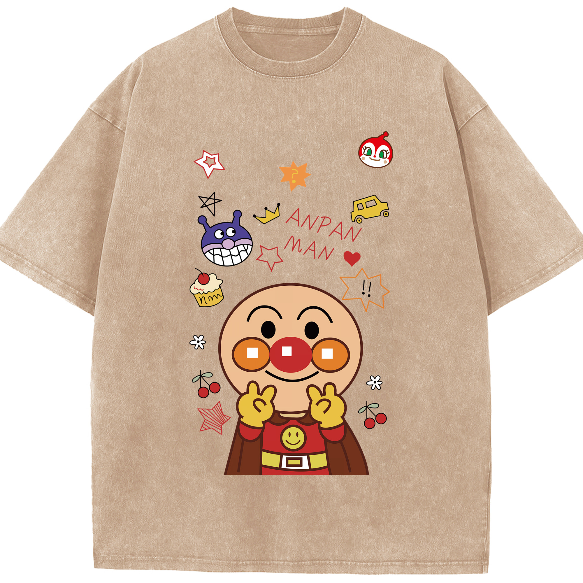 （画像用） アンパンマン Anpanman 綿100% ヴィンテージ風 半袖Tシャツ（フロントプリント）