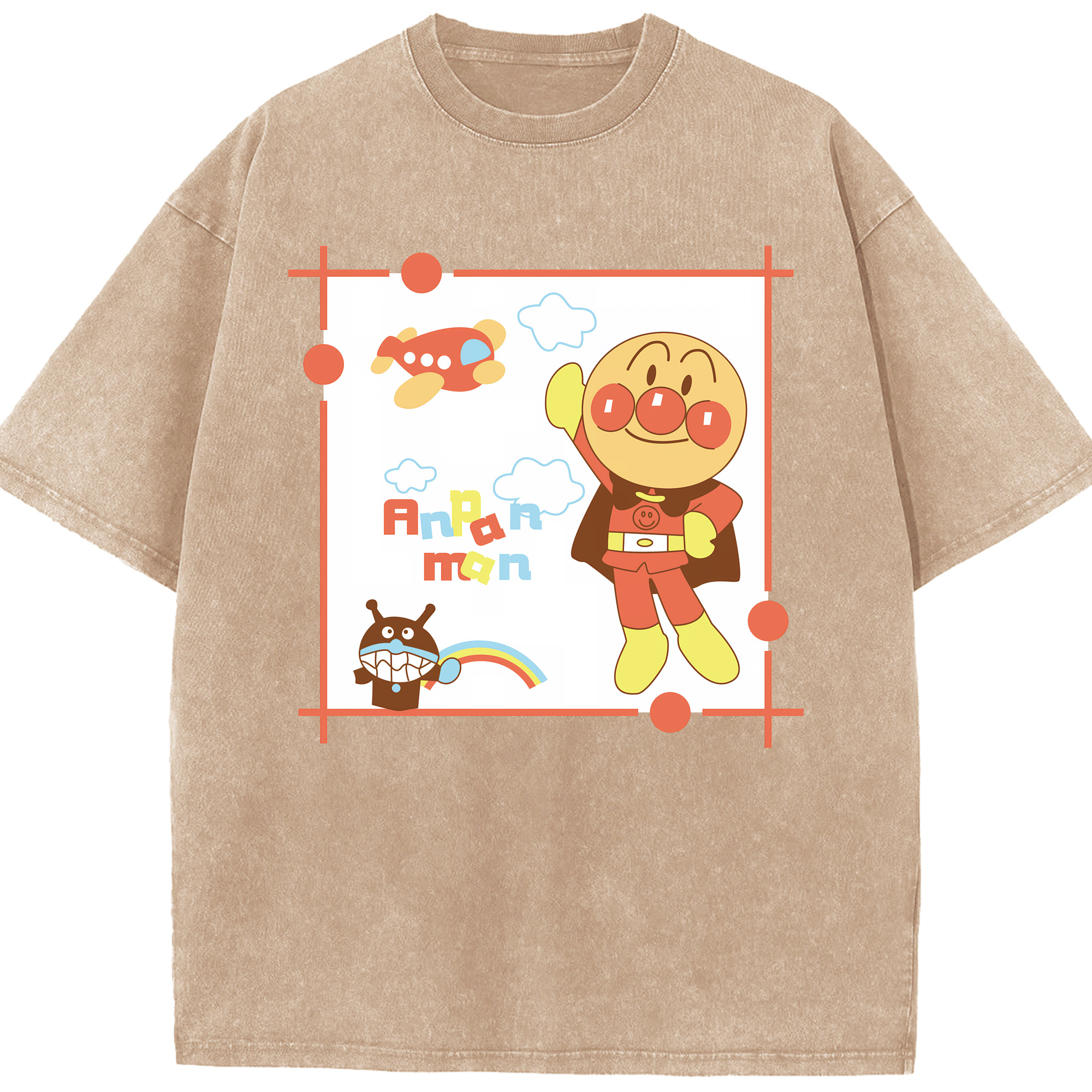 （画像用） アンパンマン Anpanman 綿100% ヴィンテージ風 半袖Tシャツ（フロントプリント）