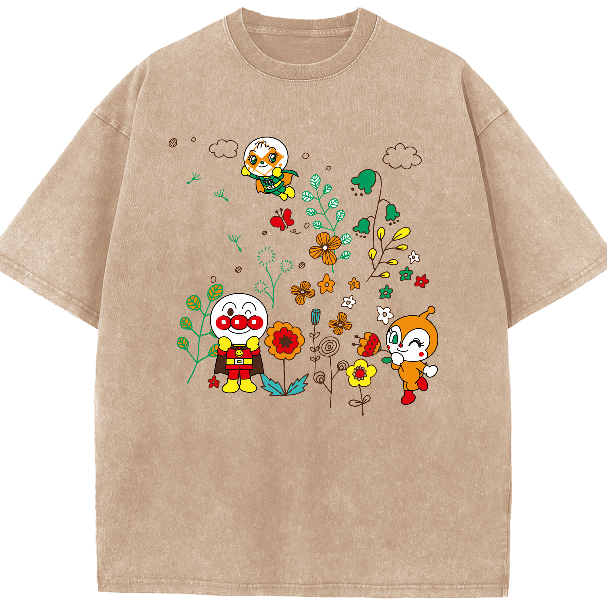 （画像用） アンパンマン Anpanman 綿100% ヴィンテージ風 半袖Tシャツ（フロントプリント）