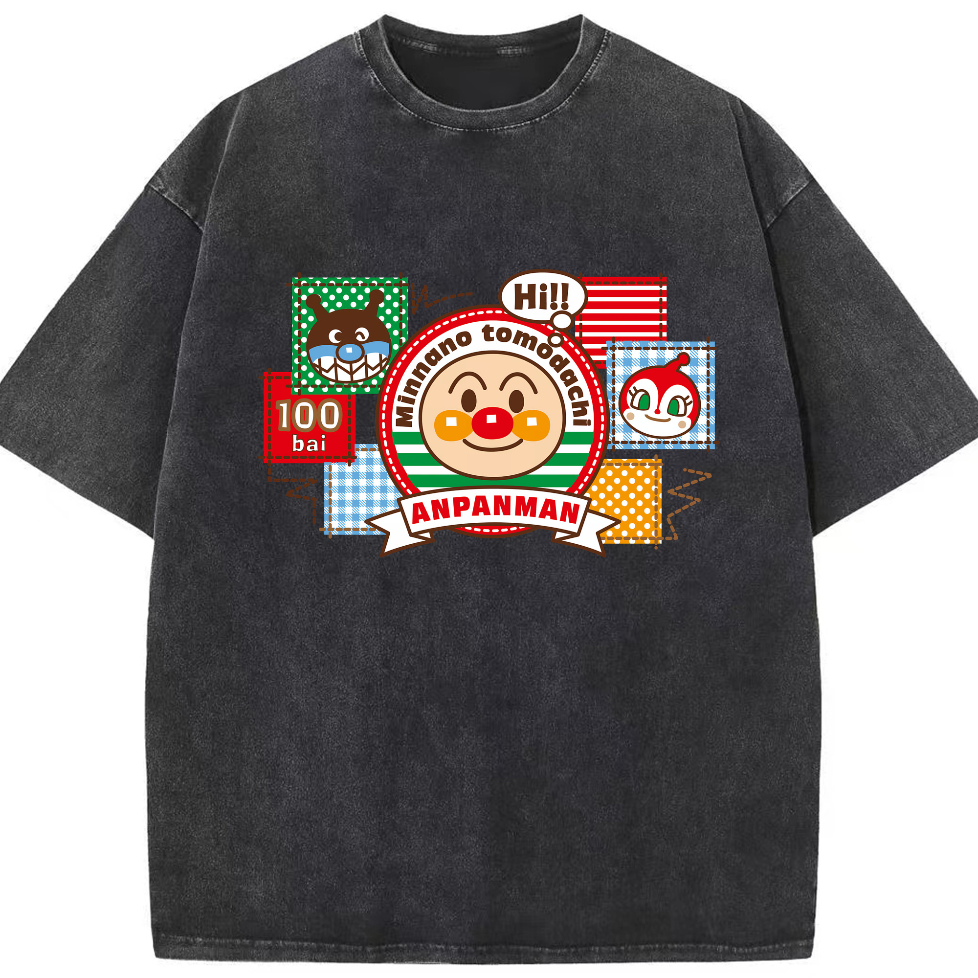 （画像用） アンパンマン Anpanman 綿100% ヴィンテージ風 半袖Tシャツ（フロントプリント）