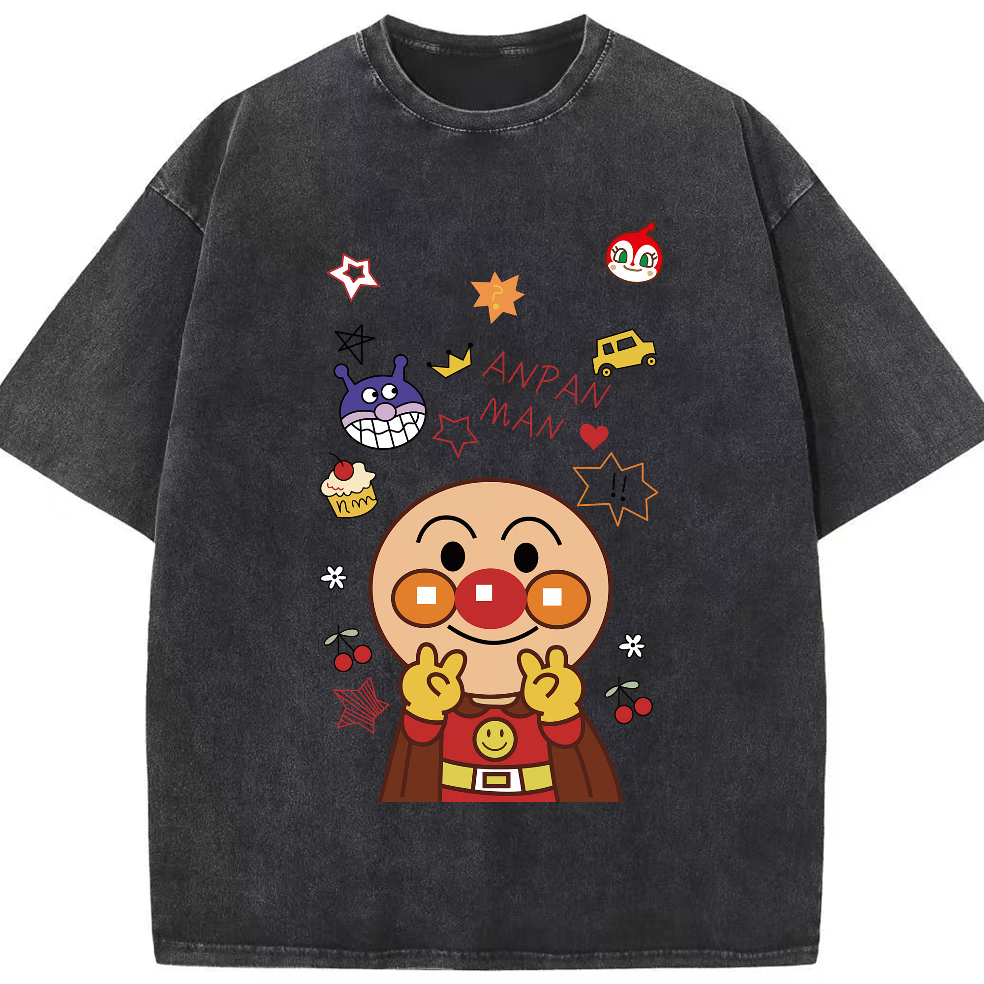 （画像用） アンパンマン Anpanman 綿100% ヴィンテージ風 半袖Tシャツ（フロントプリント）