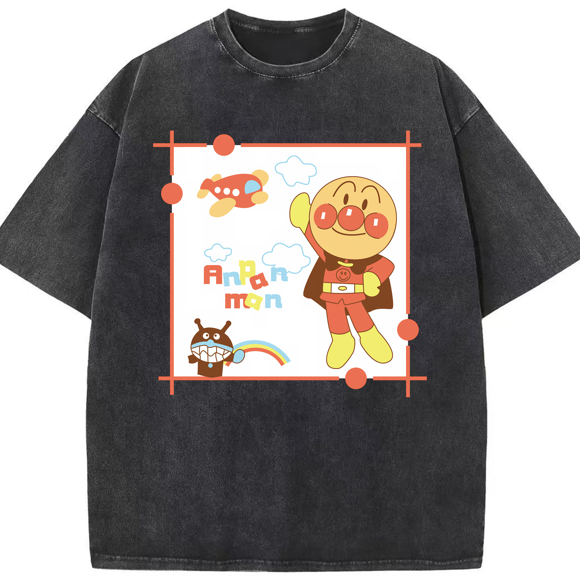 （画像用） アンパンマン Anpanman 綿100% ヴィンテージ風 半袖Tシャツ（フロントプリント）