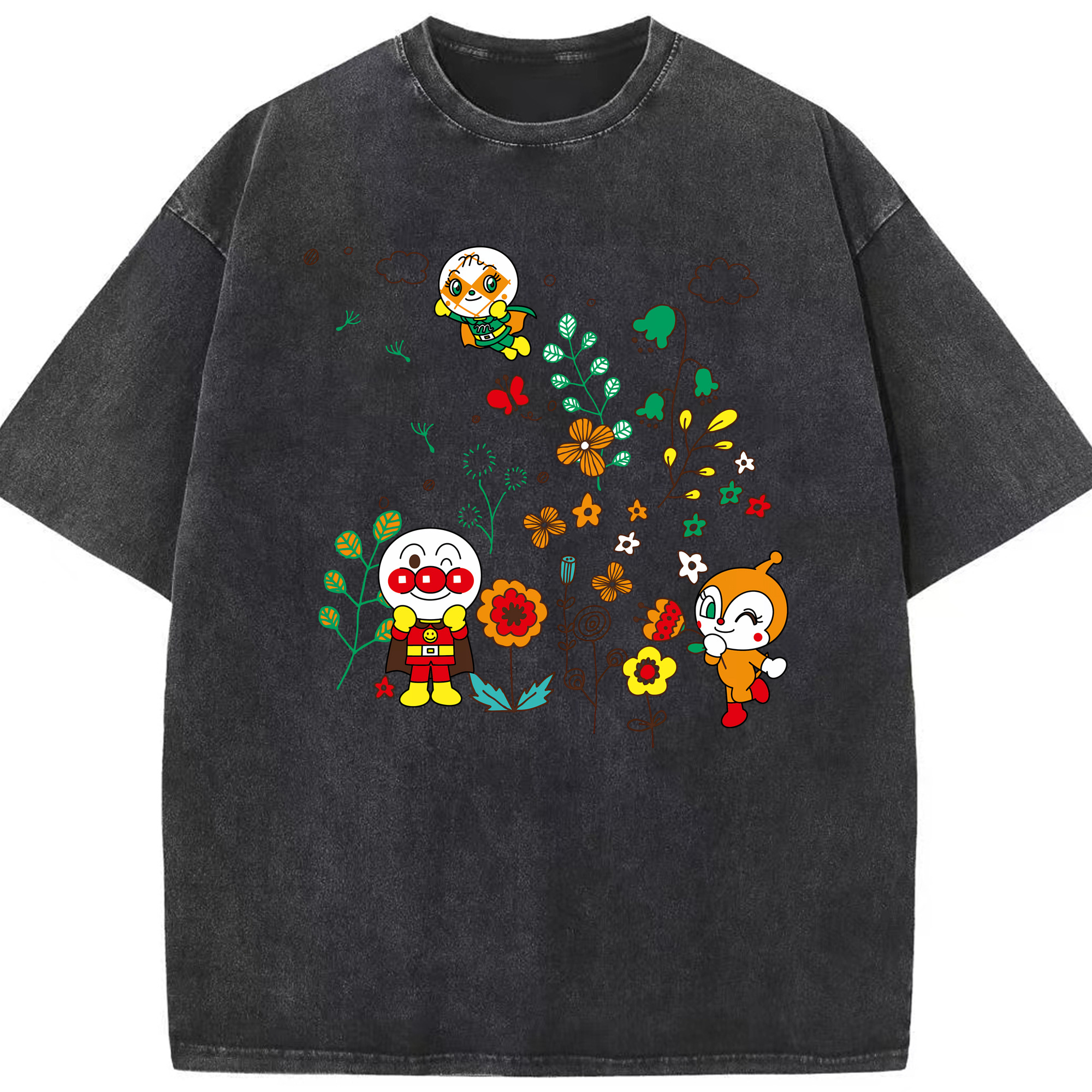 （画像用） アンパンマン Anpanman 綿100% ヴィンテージ風 半袖Tシャツ（フロントプリント）