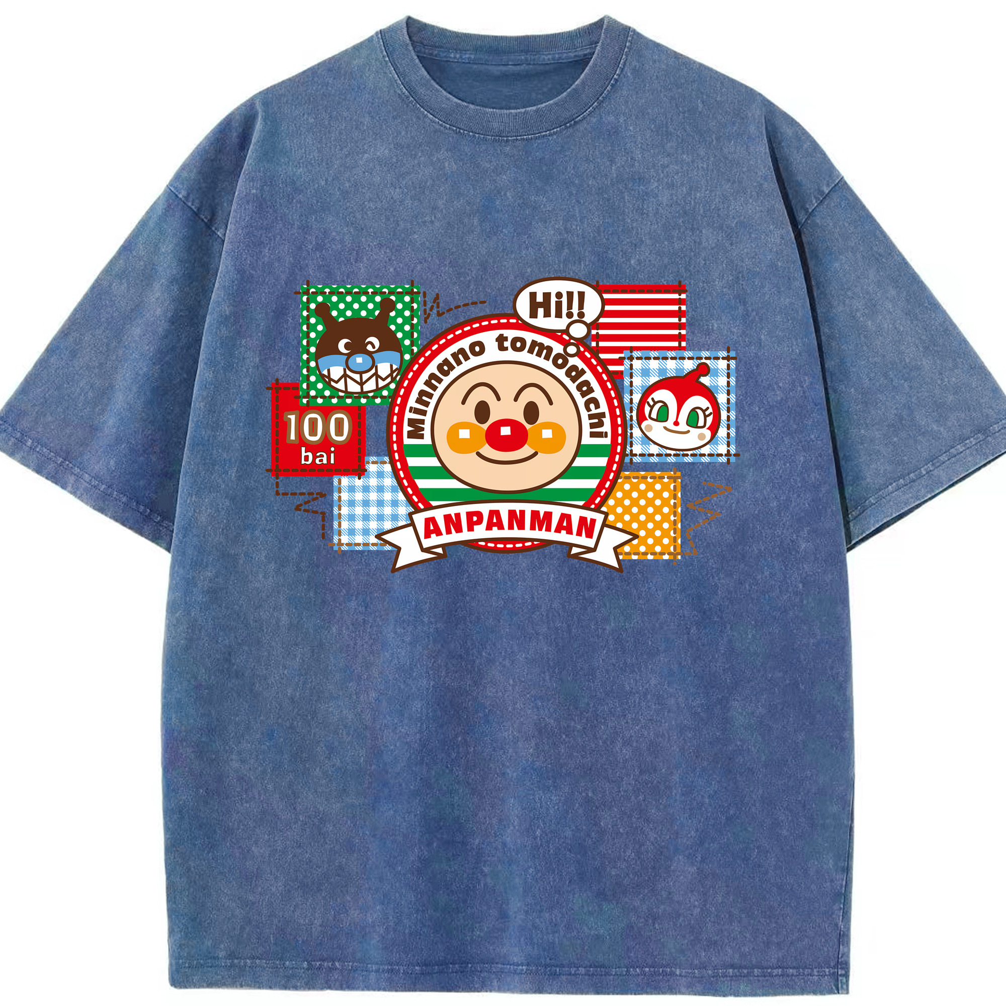 （画像用） アンパンマン Anpanman 綿100% ヴィンテージ風 半袖Tシャツ（フロントプリント）