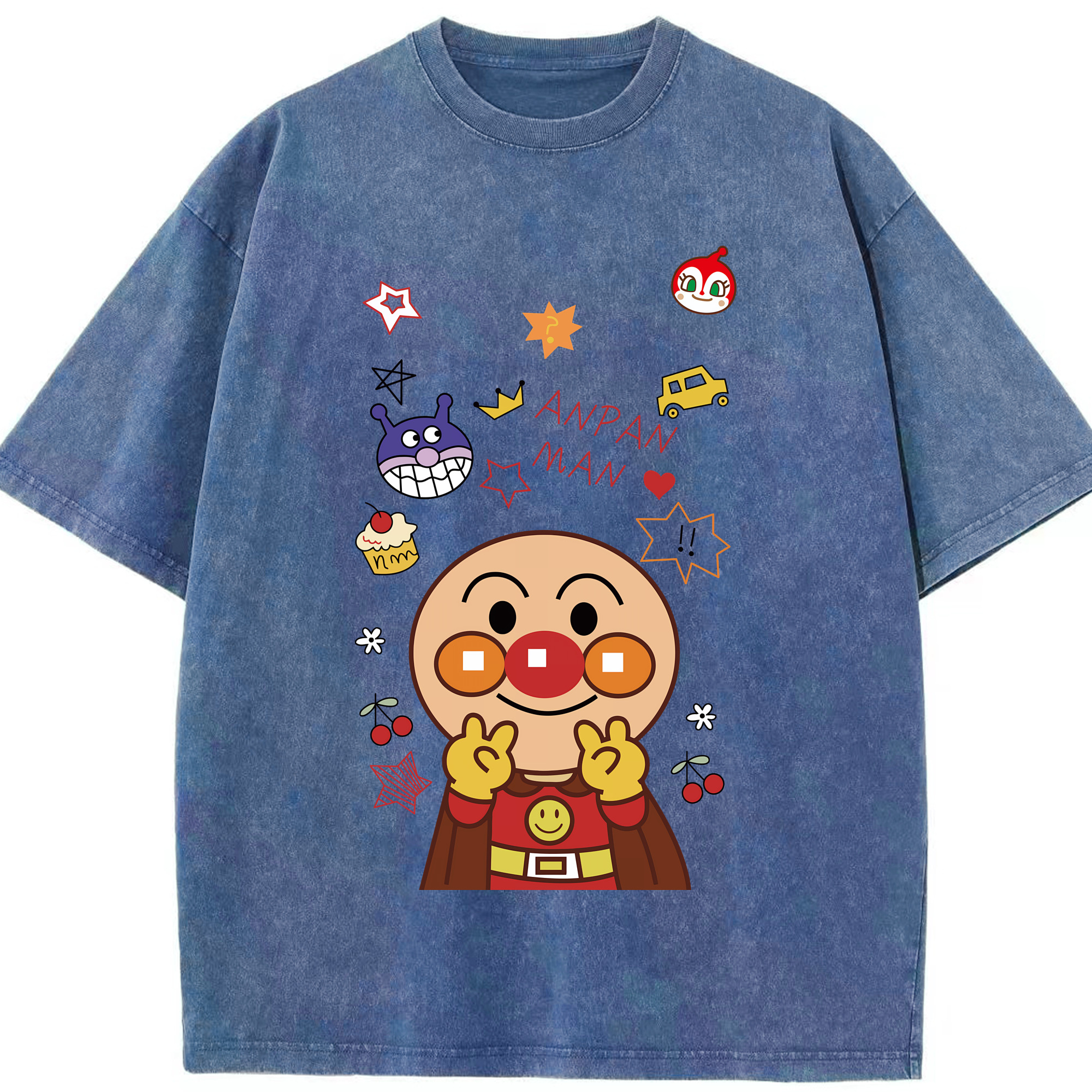 （画像用） アンパンマン Anpanman 綿100% ヴィンテージ風 半袖Tシャツ（フロントプリント）