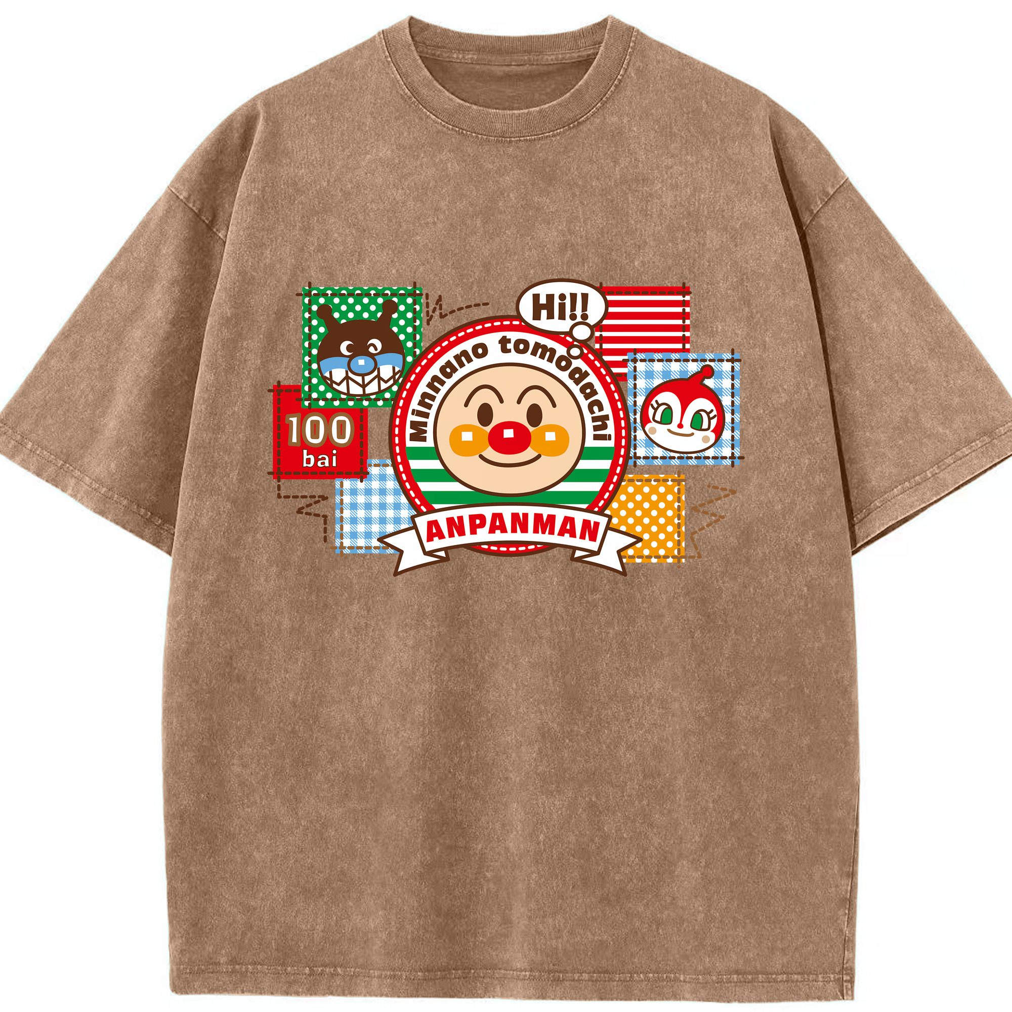 （画像用） アンパンマン Anpanman 綿100% ヴィンテージ風 半袖Tシャツ（フロントプリント）