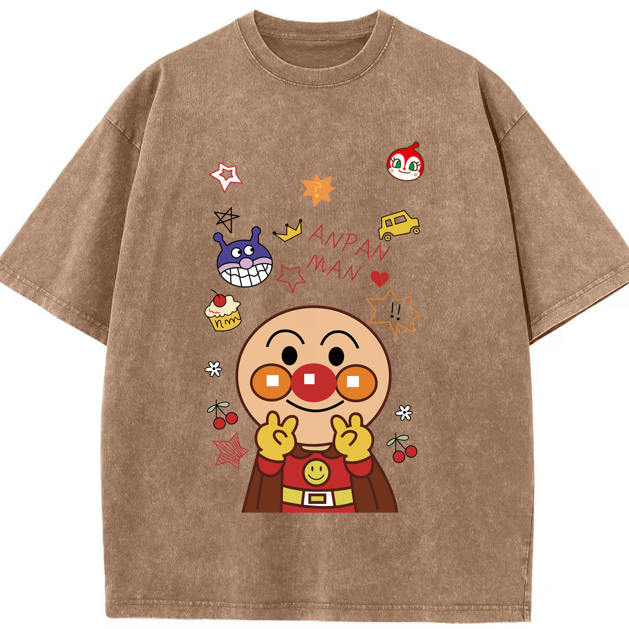 （画像用） アンパンマン Anpanman 綿100% ヴィンテージ風 半袖Tシャツ（フロントプリント）