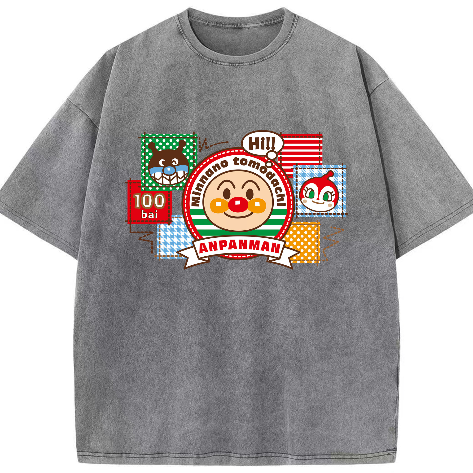 （画像用） アンパンマン Anpanman 綿100% ヴィンテージ風 半袖Tシャツ（フロントプリント）