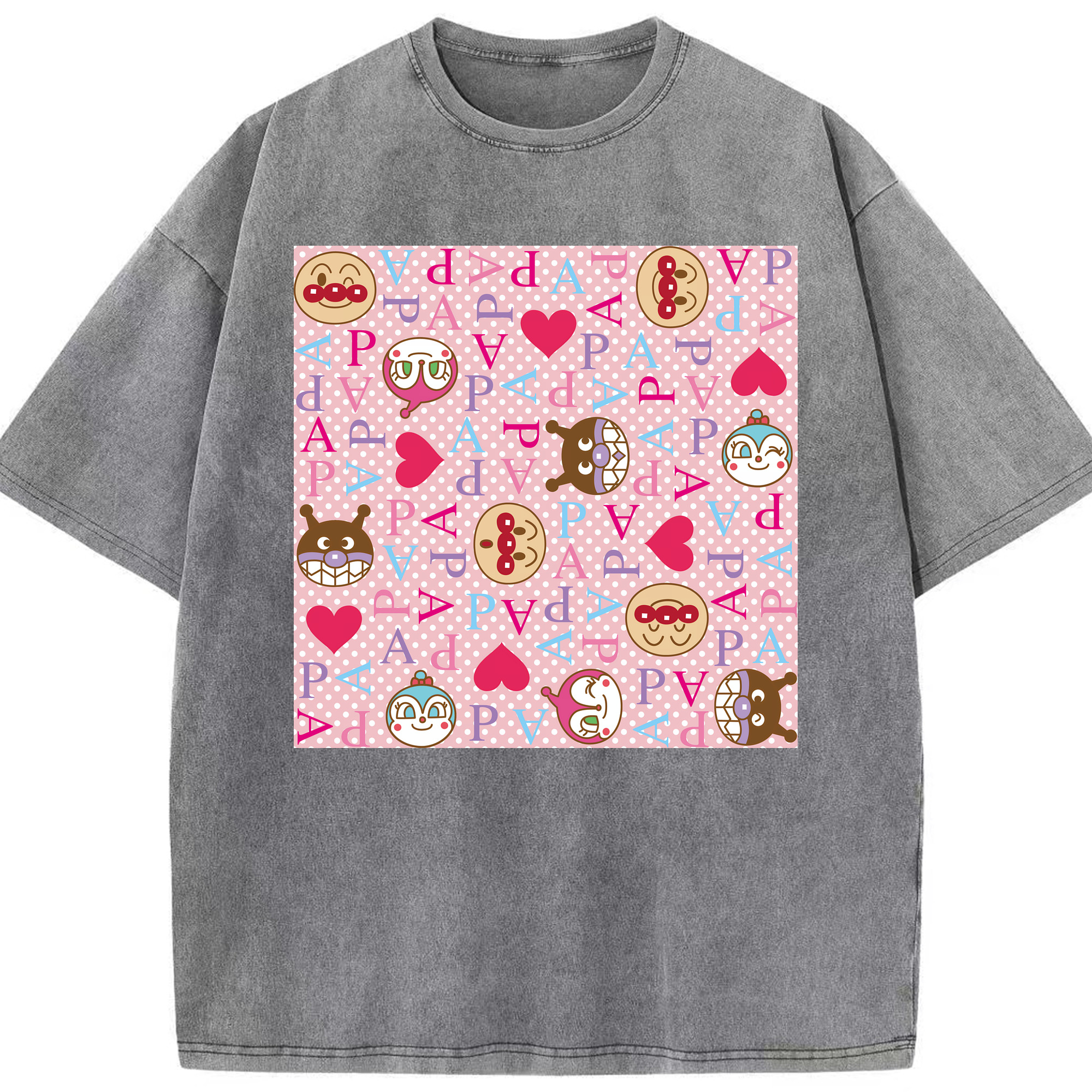 （画像用） アンパンマン Anpanman 綿100% ヴィンテージ風 半袖Tシャツ（フロントプリント）