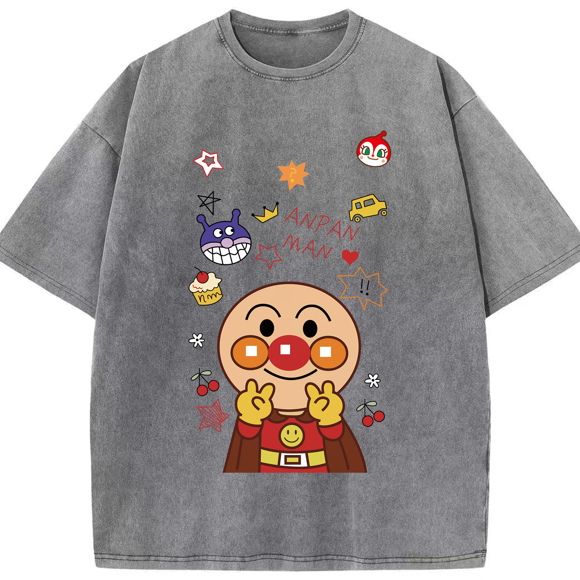 （画像用） アンパンマン Anpanman 綿100% ヴィンテージ風 半袖Tシャツ（フロントプリント）