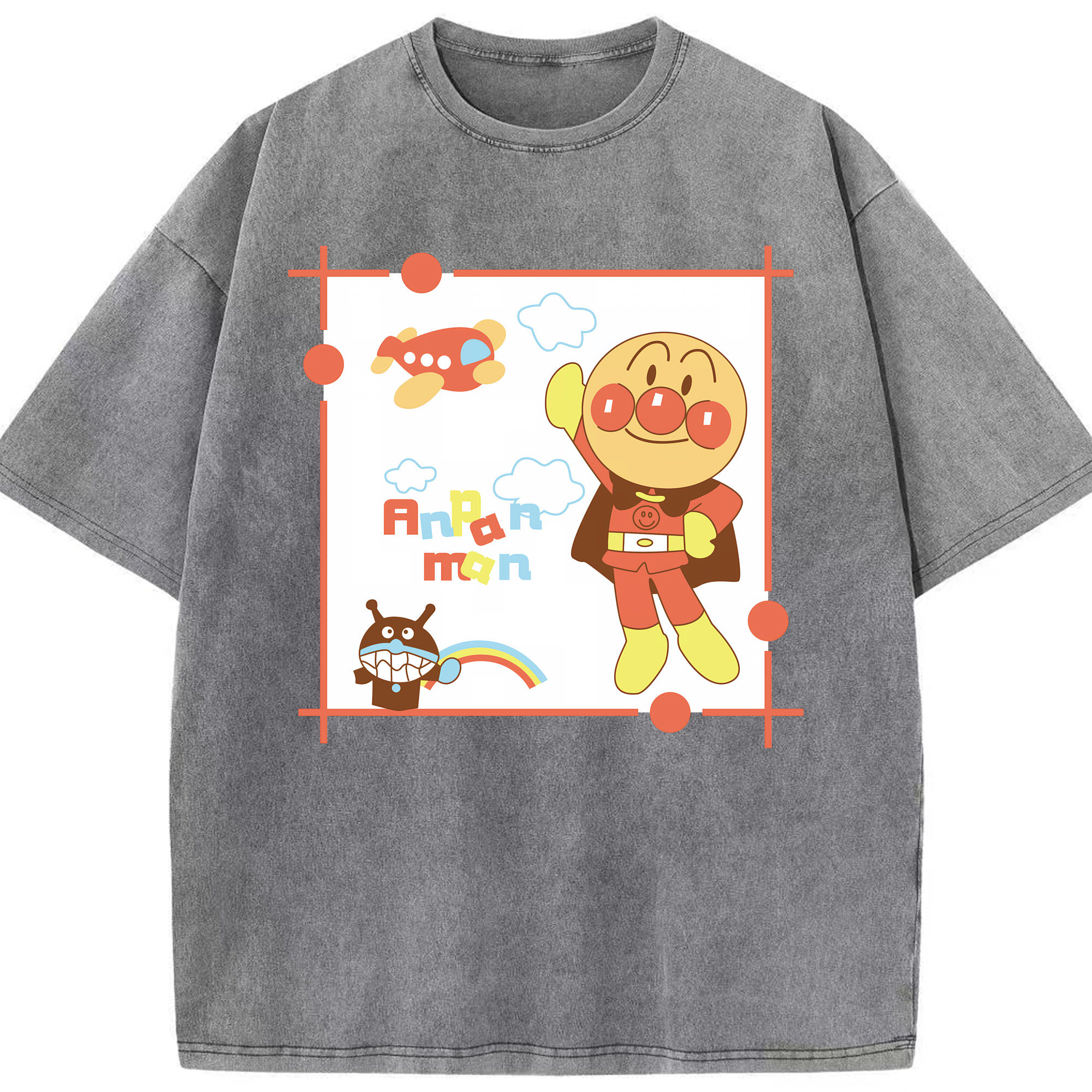 （画像用） アンパンマン Anpanman 綿100% ヴィンテージ風 半袖Tシャツ（フロントプリント）