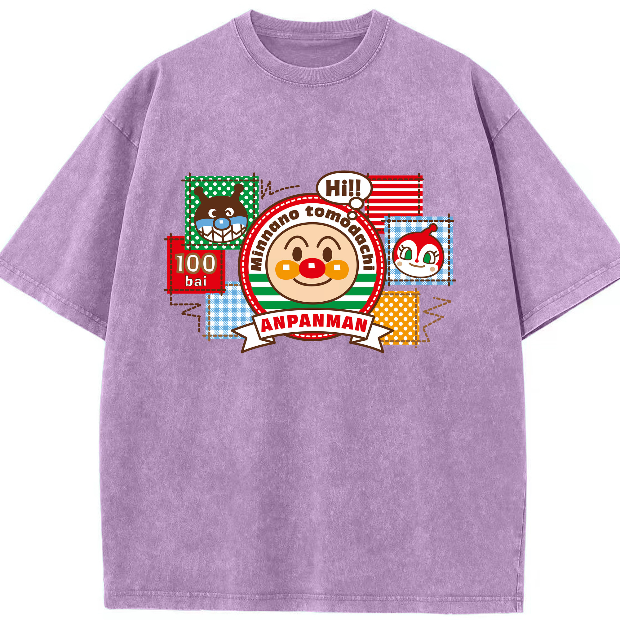 （画像用） アンパンマン Anpanman 綿100% ヴィンテージ風 半袖Tシャツ（フロントプリント）