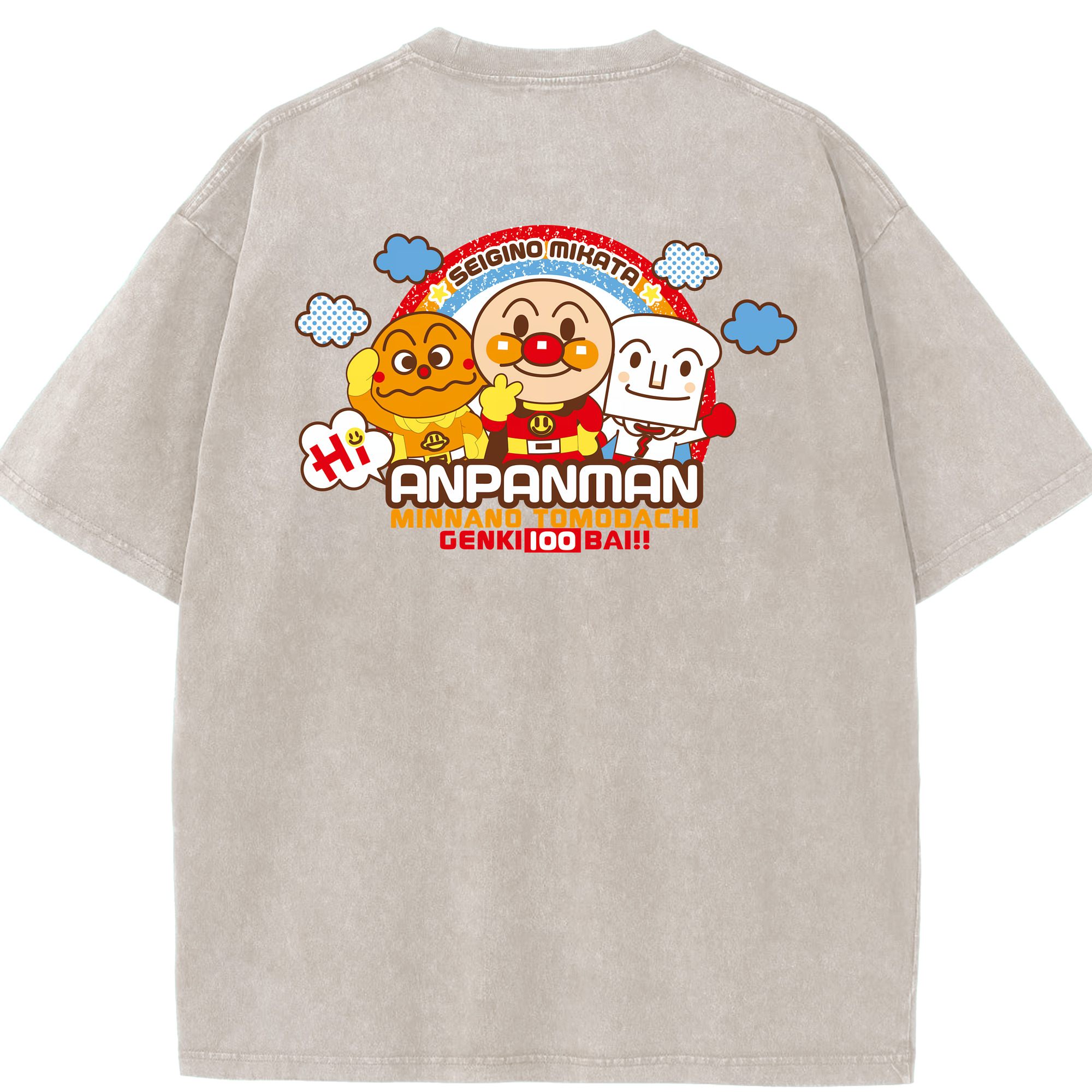 （画像用） アンパンマン Anpanman 綿100% ヴィンテージ風 半袖Tシャツ（背面プリント）