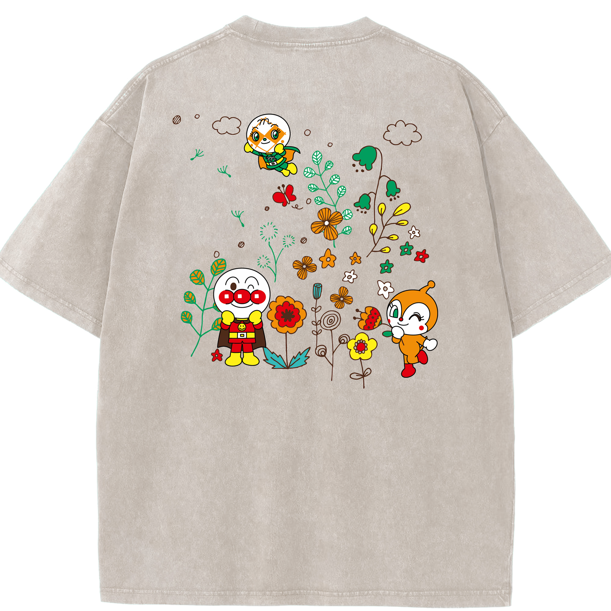 （画像用） アンパンマン Anpanman 綿100% ヴィンテージ風 半袖Tシャツ（背面プリント）