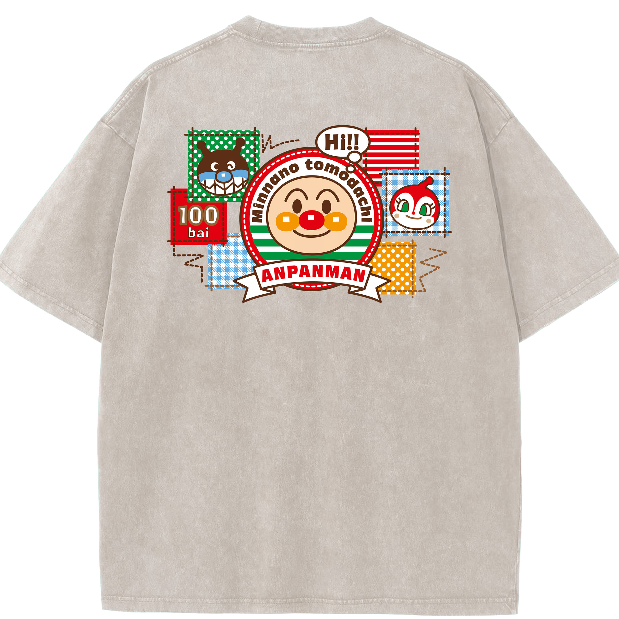 （画像用） アンパンマン Anpanman 綿100% ヴィンテージ風 半袖Tシャツ（背面プリント）