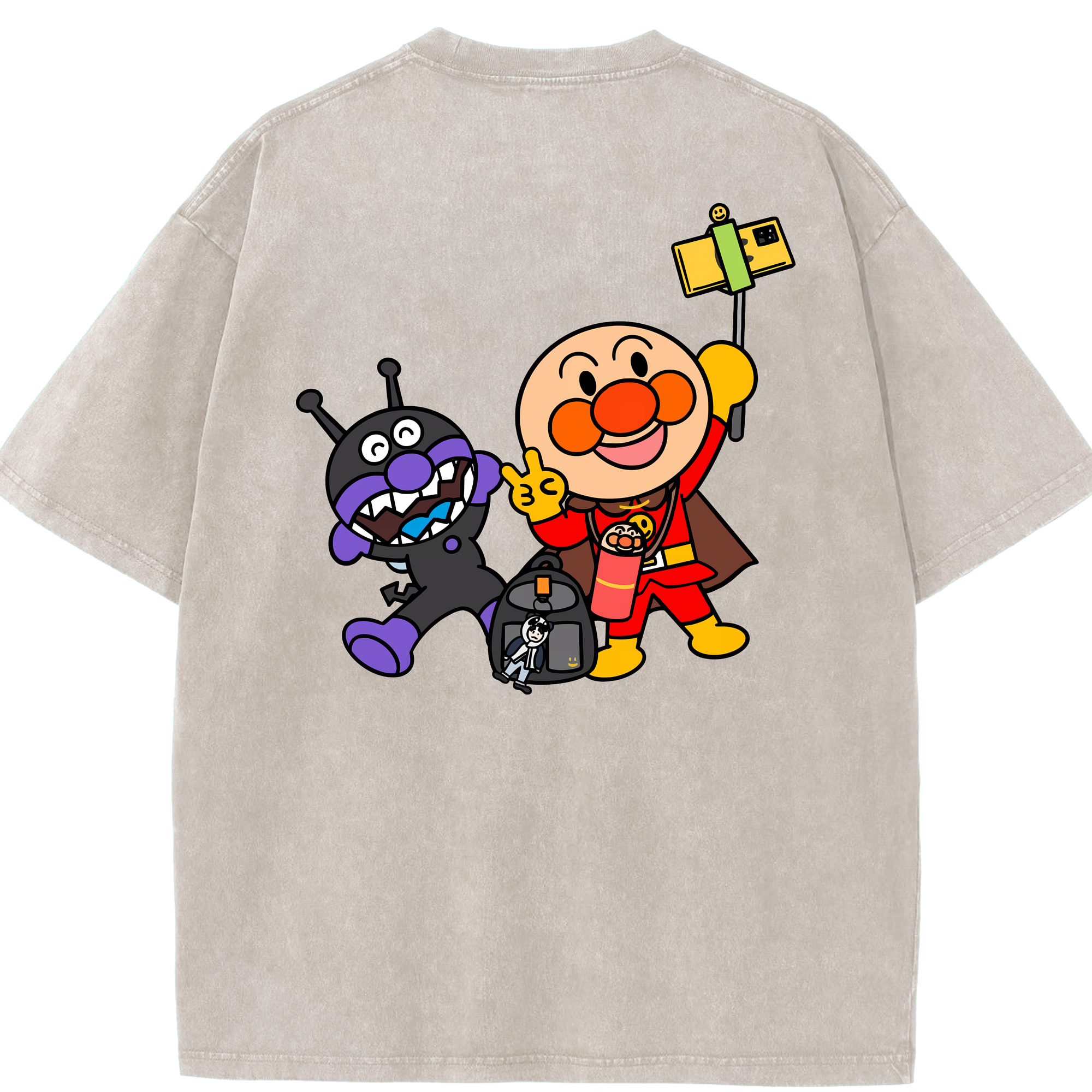 （画像用） アンパンマン Anpanman 綿100% ヴィンテージ風 半袖Tシャツ（背面プリント）