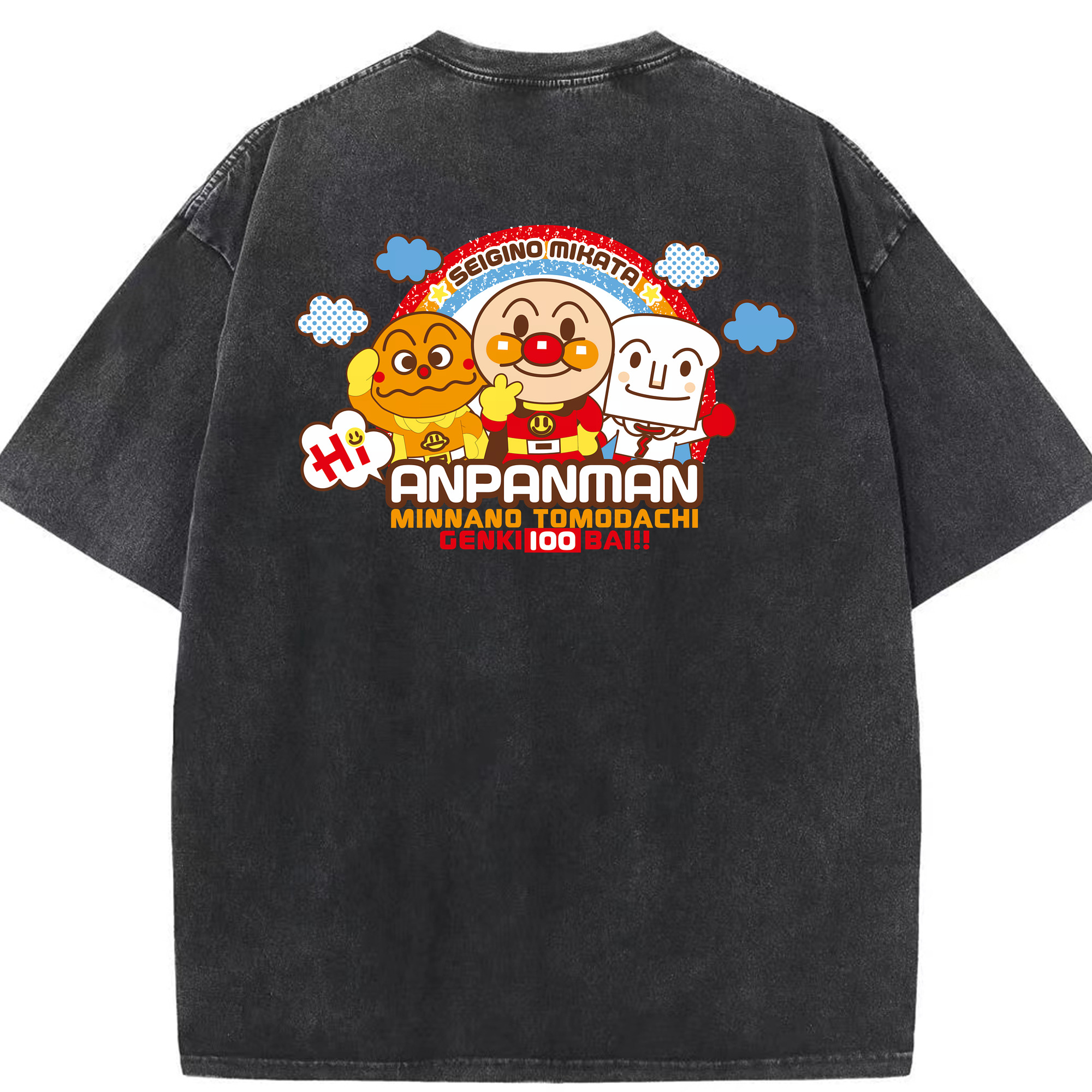 （画像用） アンパンマン Anpanman 綿100% ヴィンテージ風 半袖Tシャツ（背面プリント）