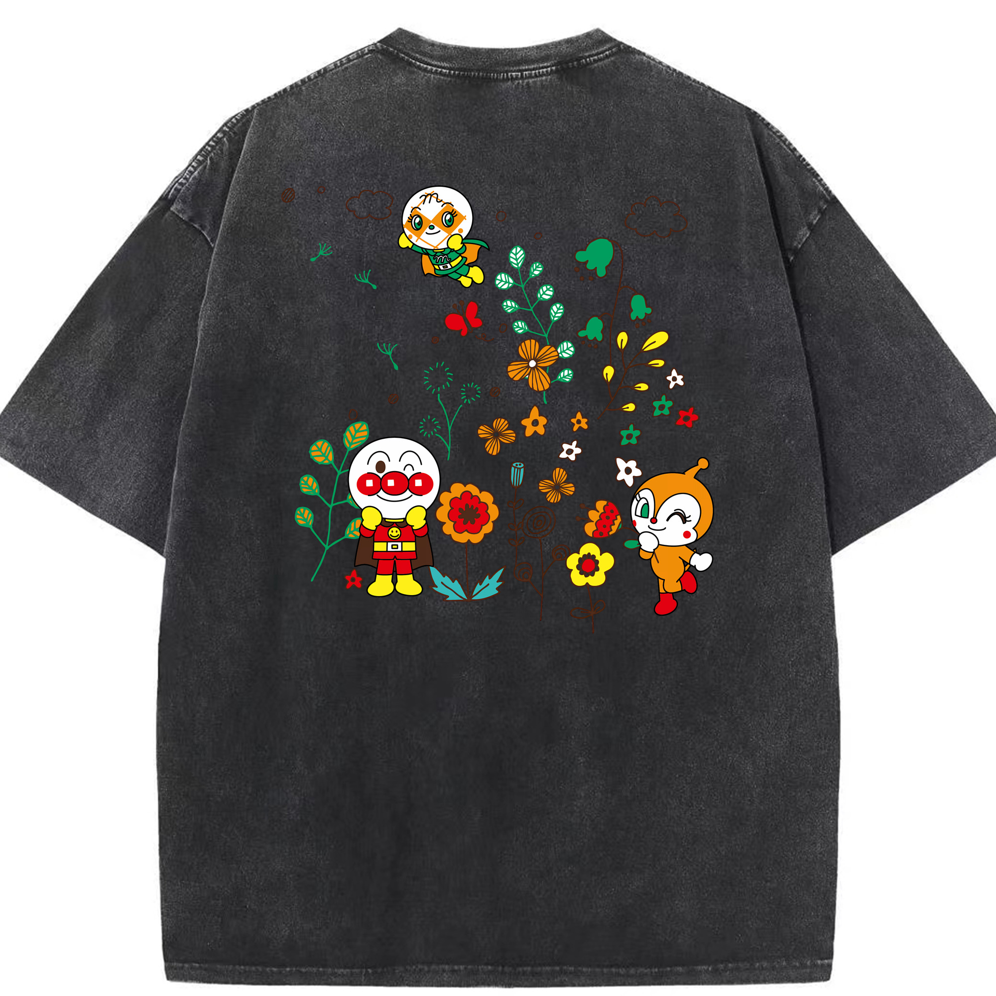 （画像用） アンパンマン Anpanman 綿100% ヴィンテージ風 半袖Tシャツ（背面プリント）