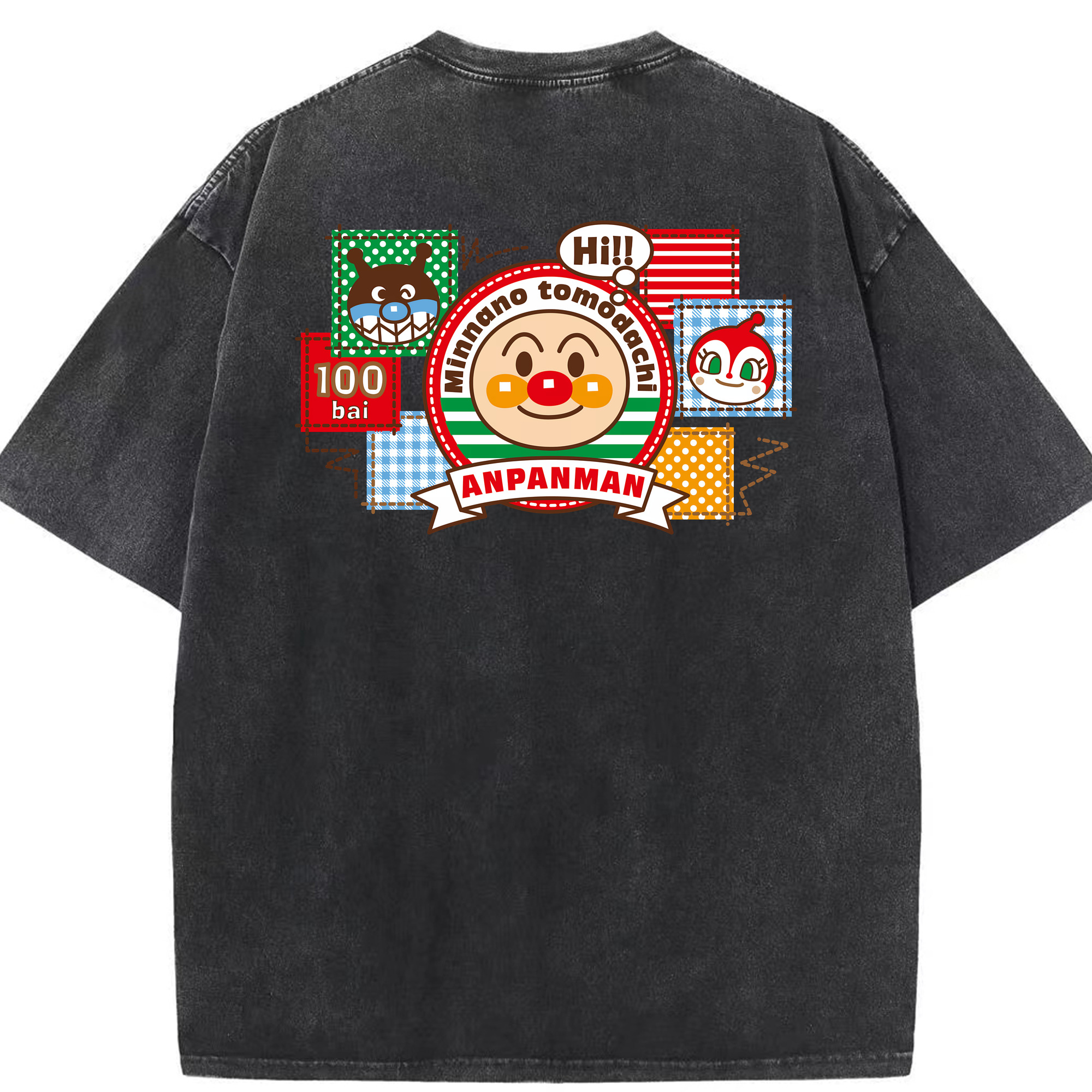 （画像用） アンパンマン Anpanman 綿100% ヴィンテージ風 半袖Tシャツ（背面プリント）