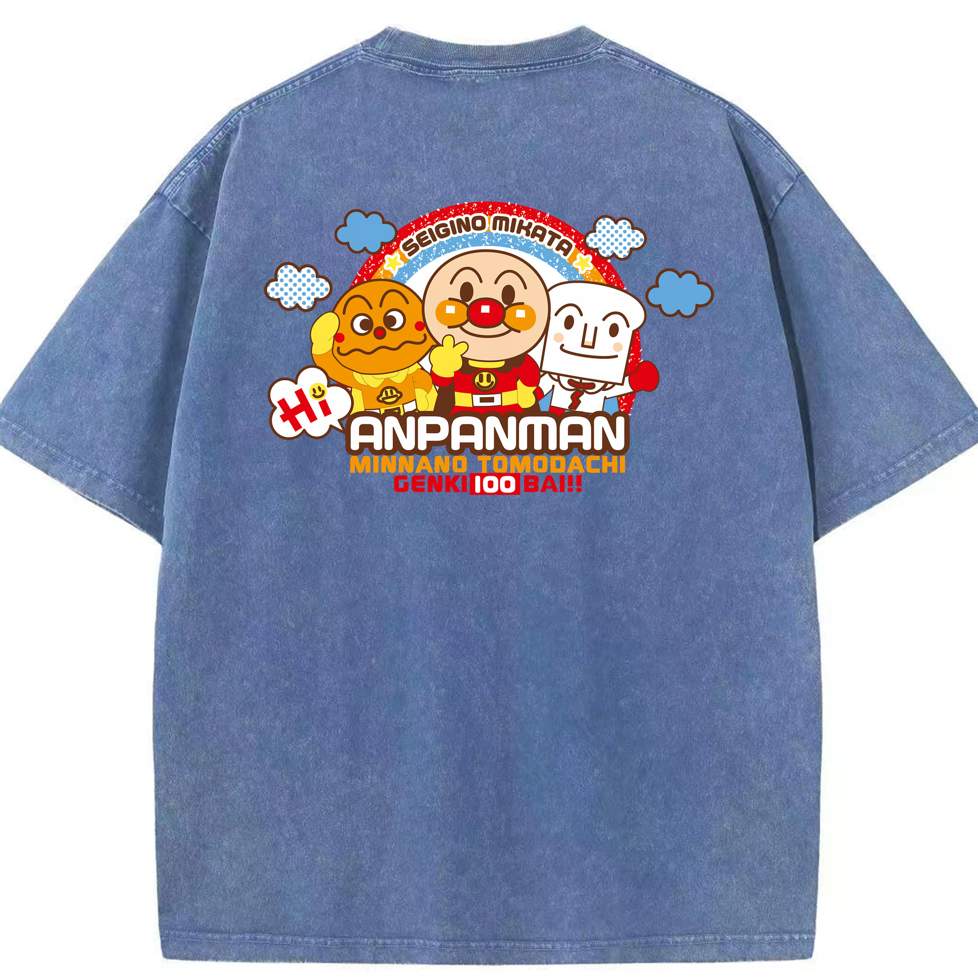 （画像用） アンパンマン Anpanman 綿100% ヴィンテージ風 半袖Tシャツ（背面プリント）