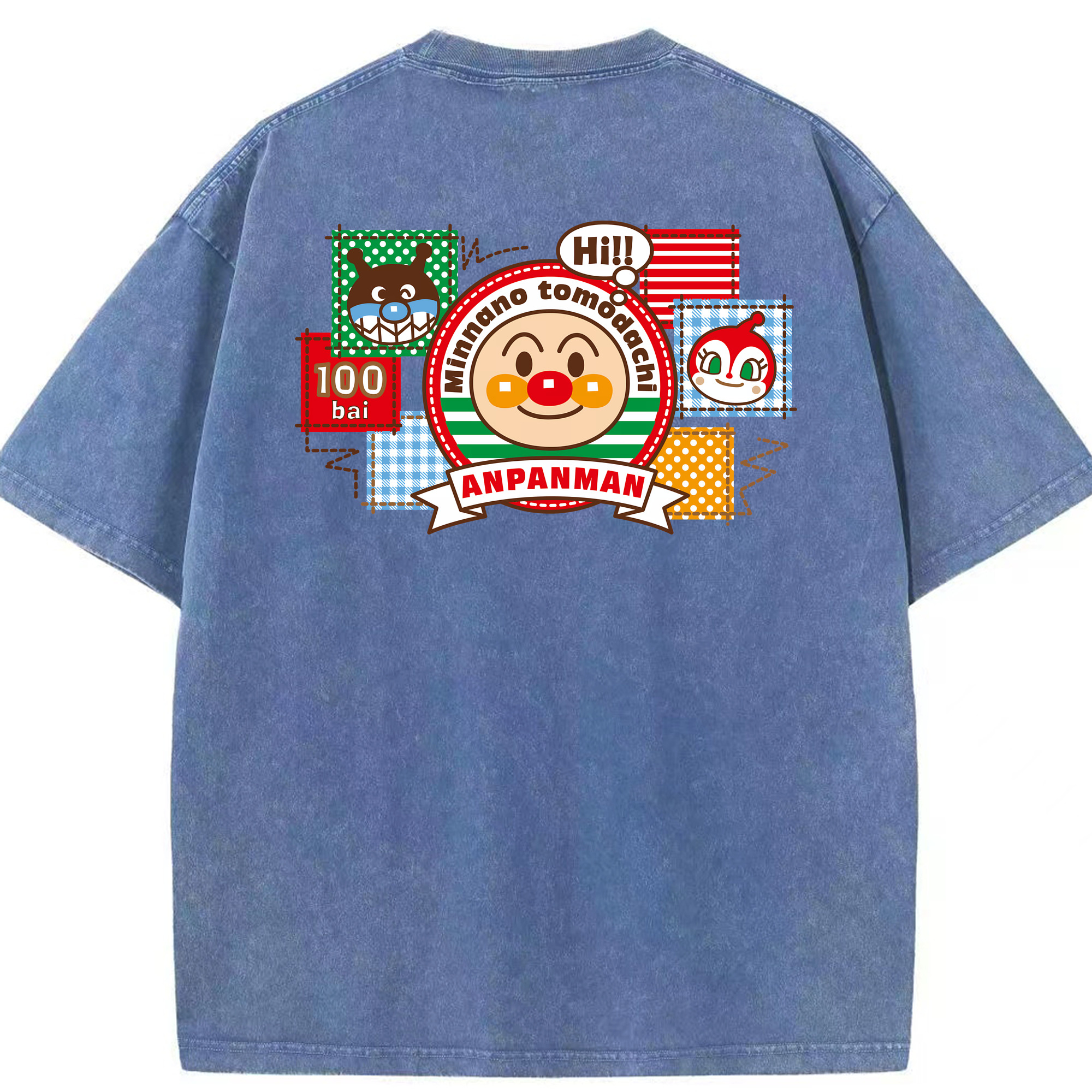 （画像用） アンパンマン Anpanman 綿100% ヴィンテージ風 半袖Tシャツ（背面プリント）