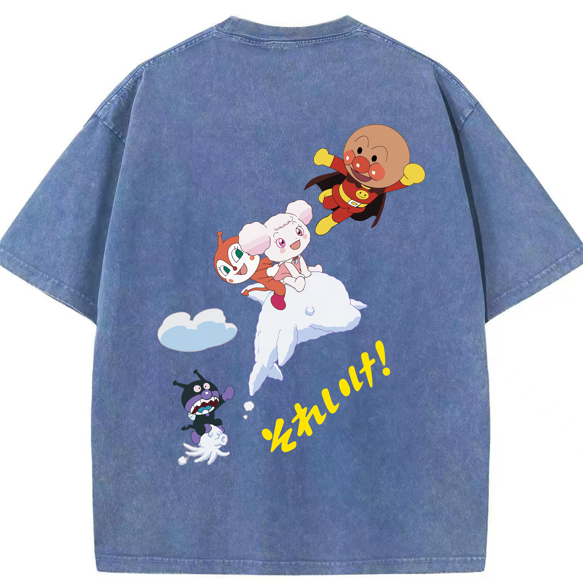 （画像用） アンパンマン Anpanman 綿100% ヴィンテージ風 半袖Tシャツ（背面プリント）
