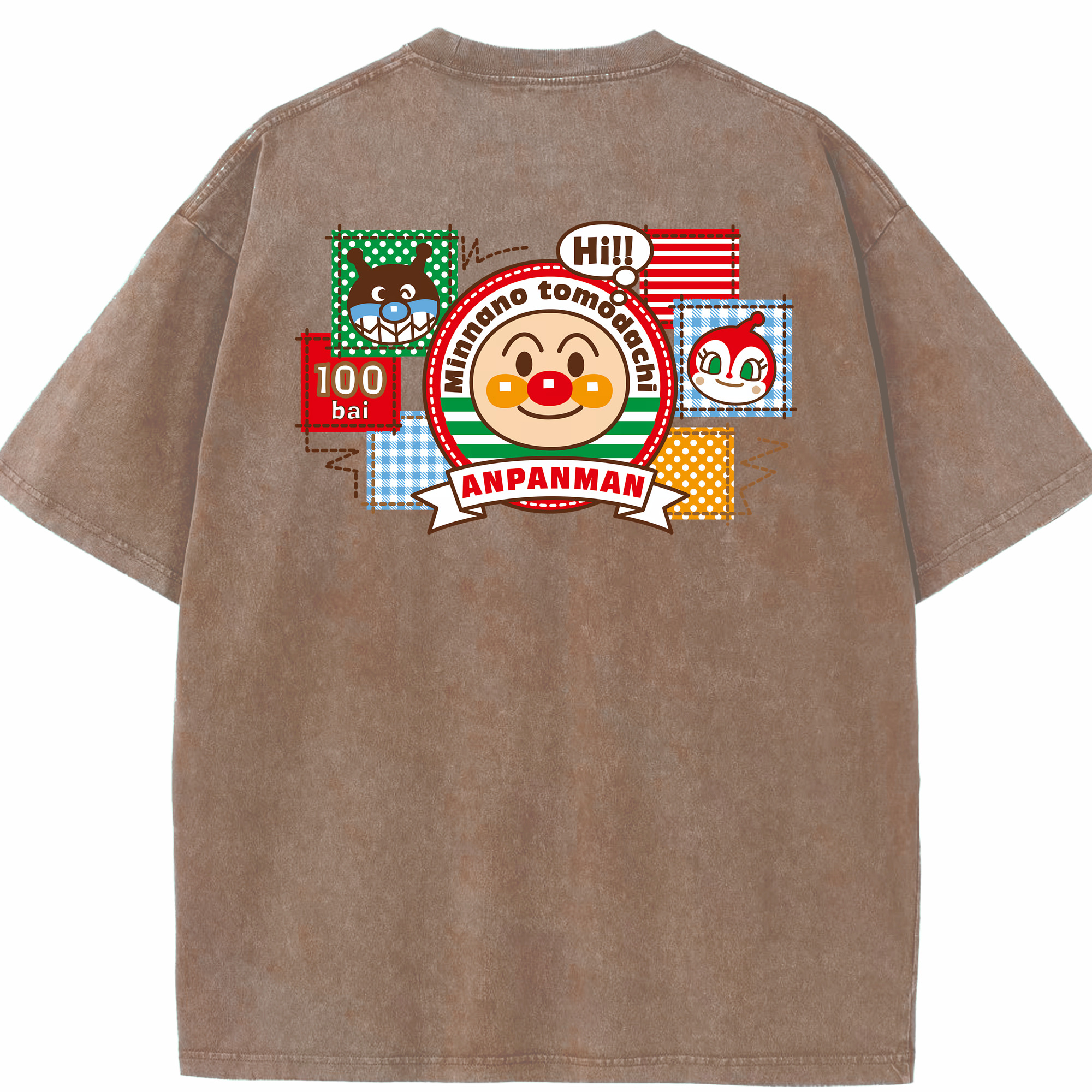 （画像用） アンパンマン Anpanman 綿100% ヴィンテージ風 半袖Tシャツ（背面プリント）