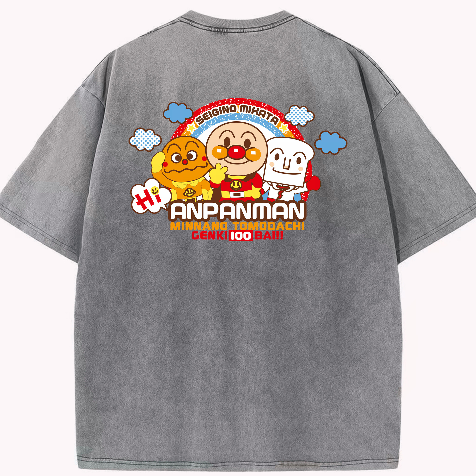 （画像用） アンパンマン Anpanman 綿100% ヴィンテージ風 半袖Tシャツ（背面プリント）