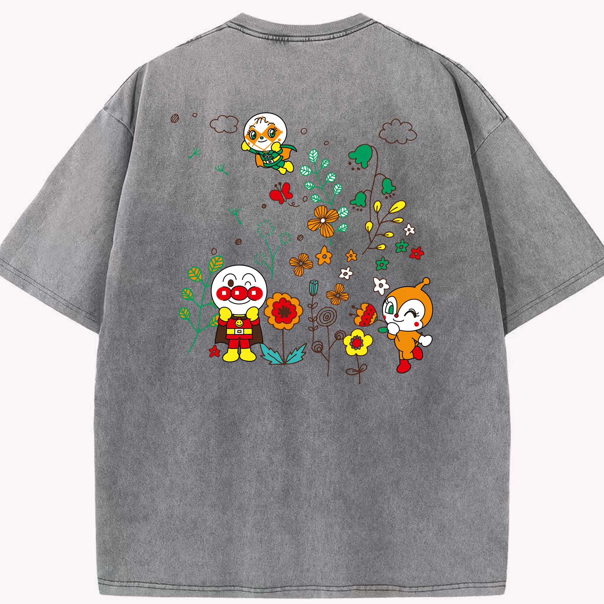 （画像用） アンパンマン Anpanman 綿100% ヴィンテージ風 半袖Tシャツ（背面プリント）