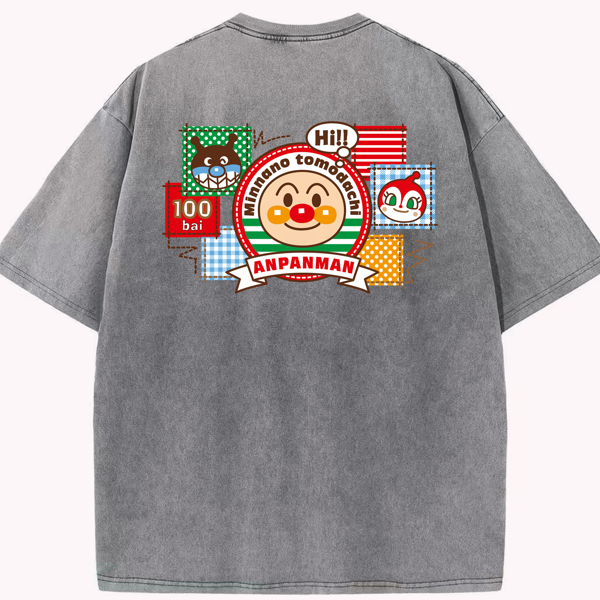 （画像用） アンパンマン Anpanman 綿100% ヴィンテージ風 半袖Tシャツ（背面プリント）