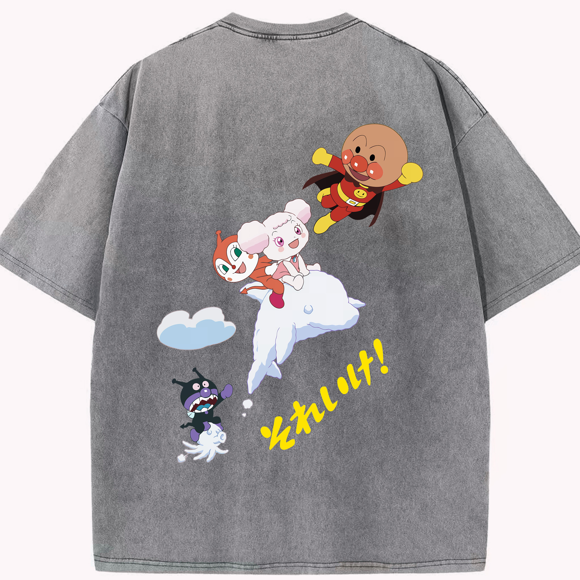 （画像用） アンパンマン Anpanman 綿100% ヴィンテージ風 半袖Tシャツ（背面プリント）