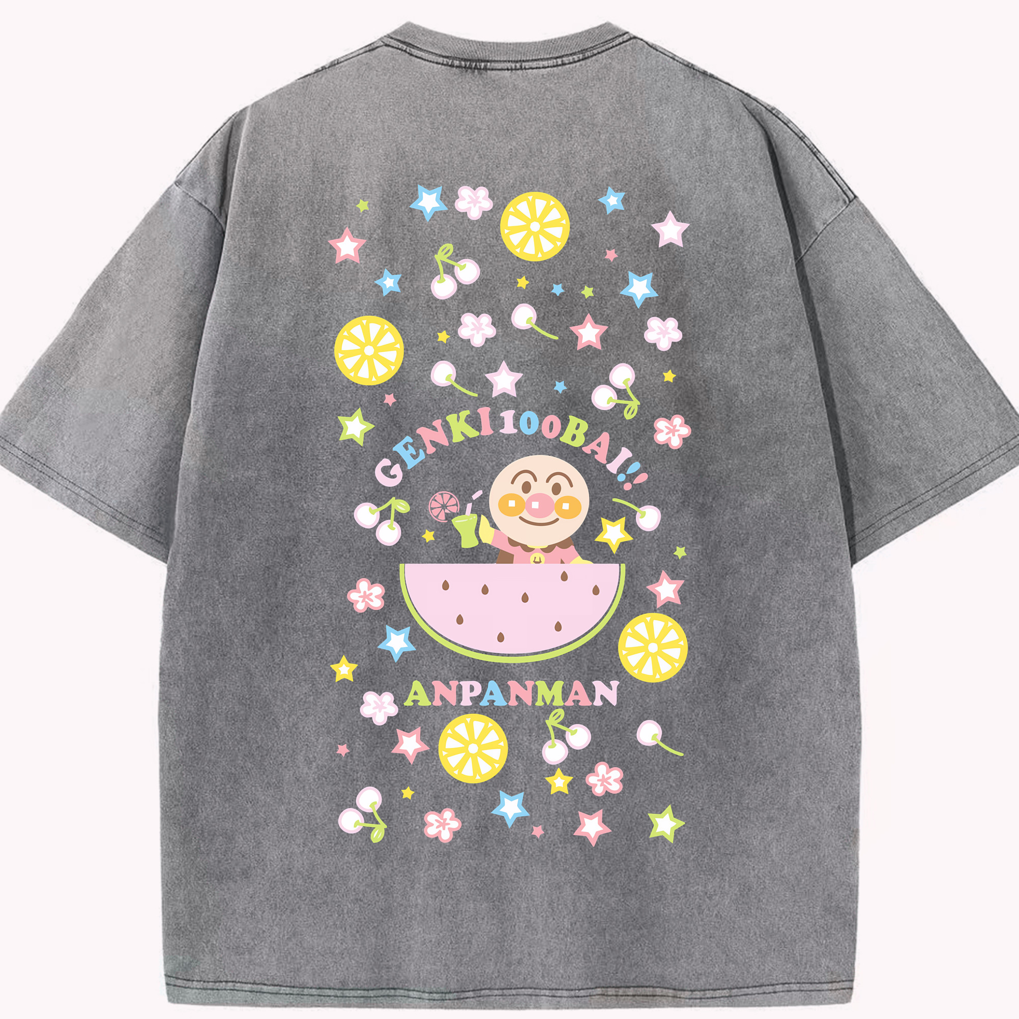（画像用） アンパンマン Anpanman 綿100% ヴィンテージ風 半袖Tシャツ（背面プリント）