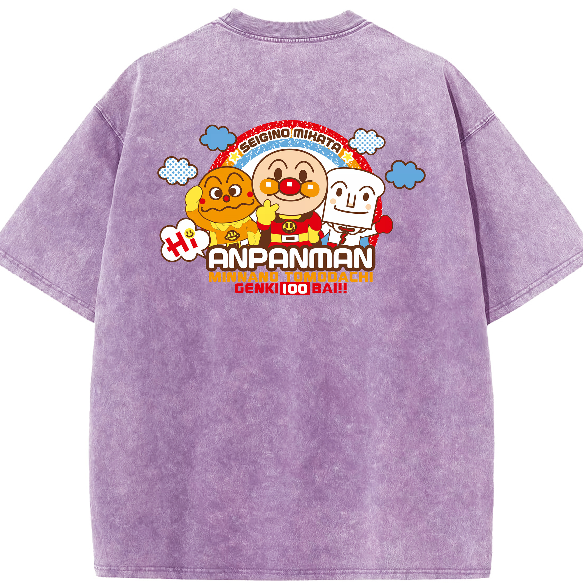（画像用） アンパンマン Anpanman 綿100% ヴィンテージ風 半袖Tシャツ（背面プリント）