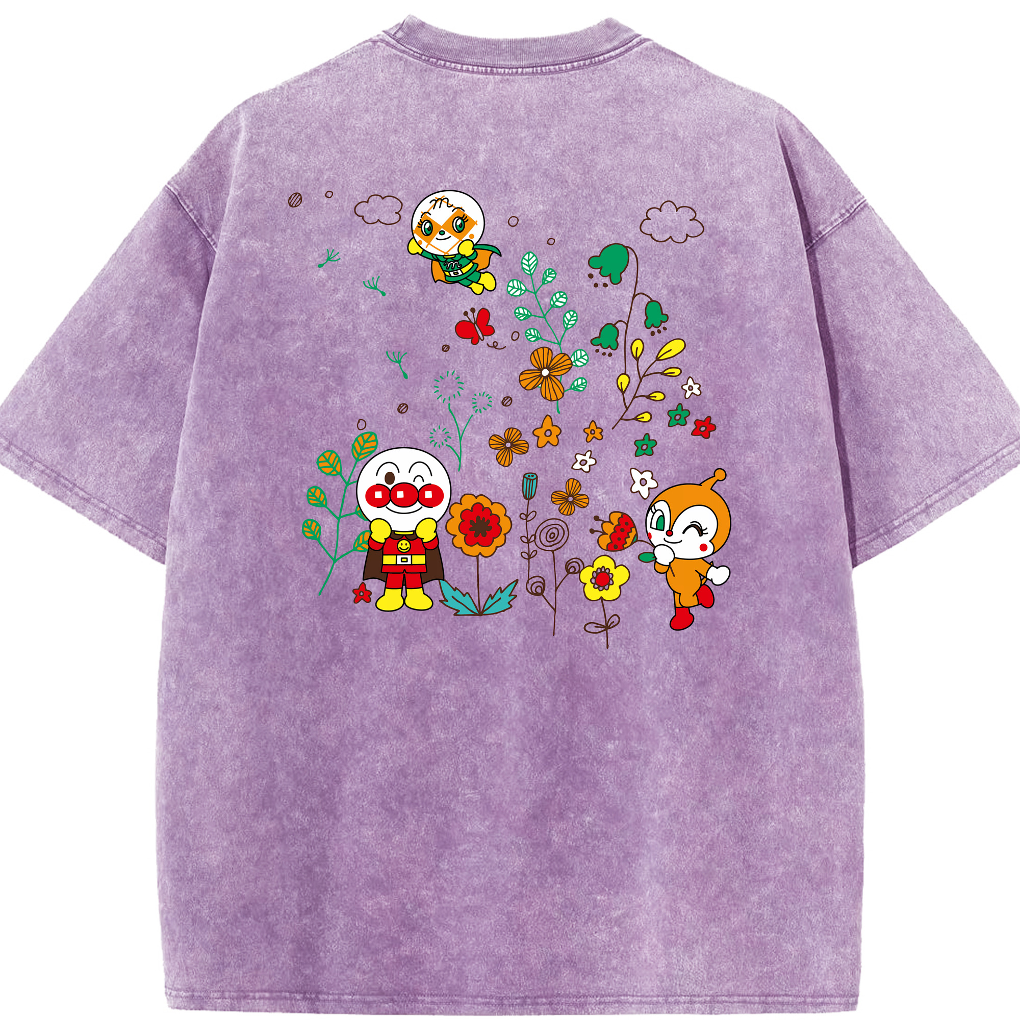 （画像用） アンパンマン Anpanman 綿100% ヴィンテージ風 半袖Tシャツ（背面プリント）