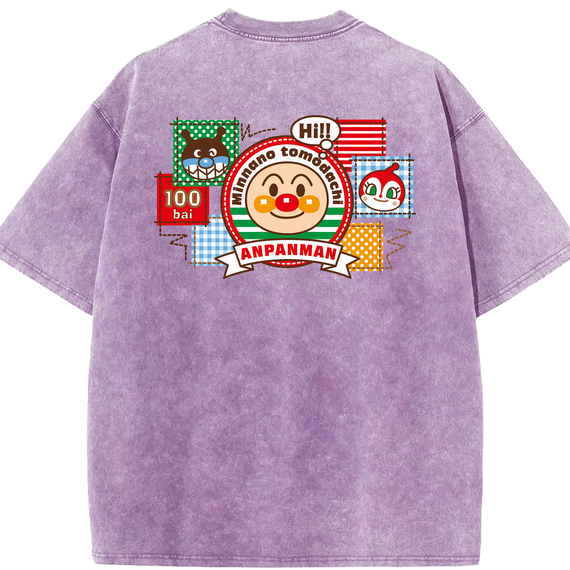 （画像用） アンパンマン Anpanman 綿100% ヴィンテージ風 半袖Tシャツ（背面プリント）