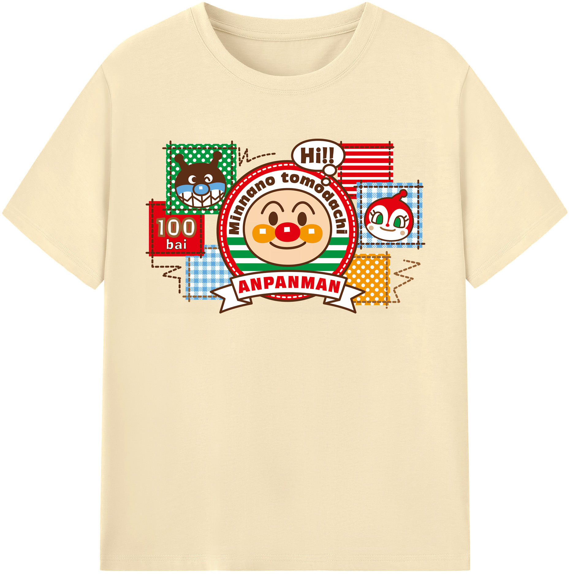 （画像用） アンパンマン Anpanman 綿100％半袖Tシャツ（フロントプリント）