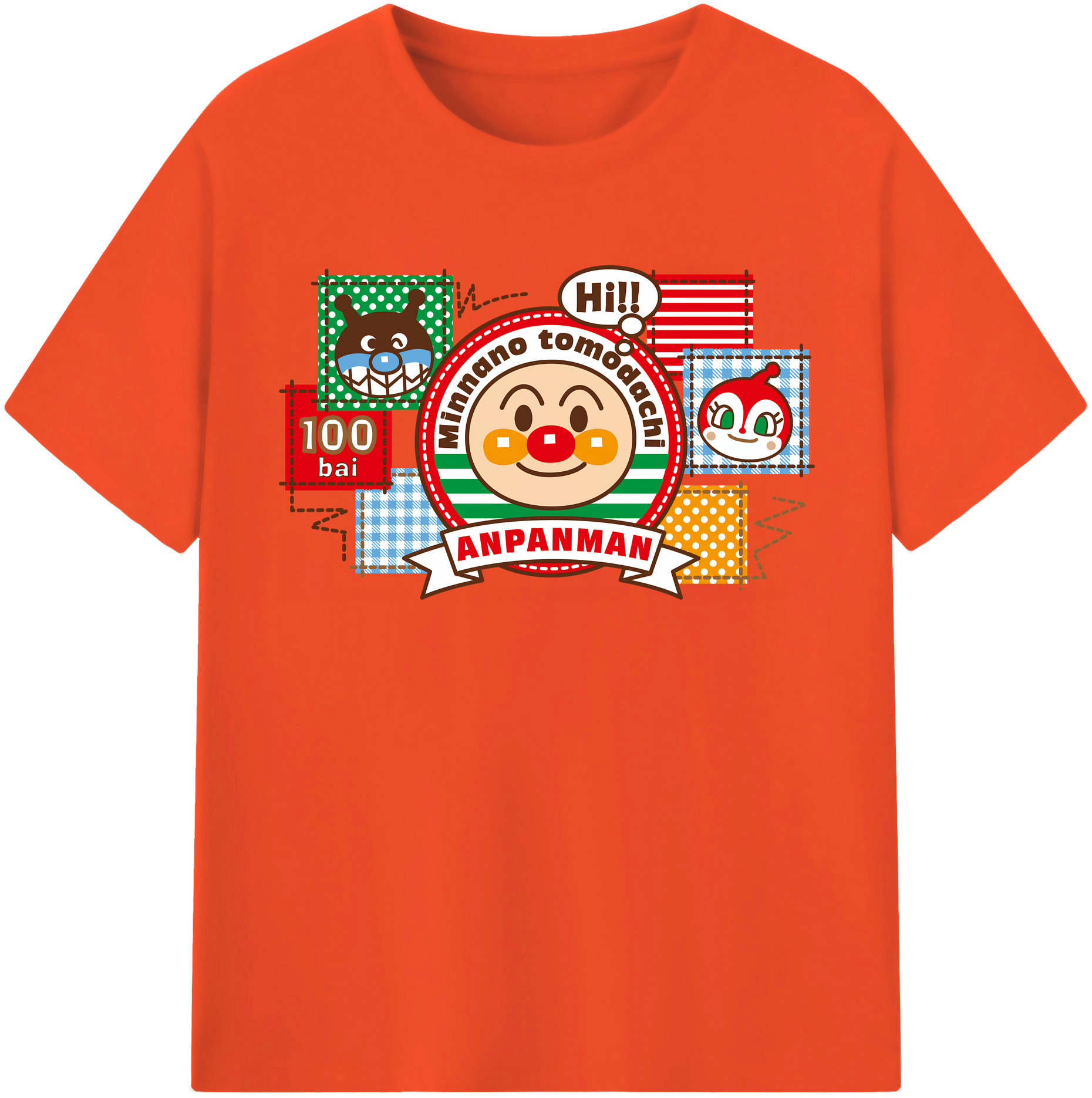 （画像用） アンパンマン Anpanman 綿100％半袖Tシャツ（フロントプリント）