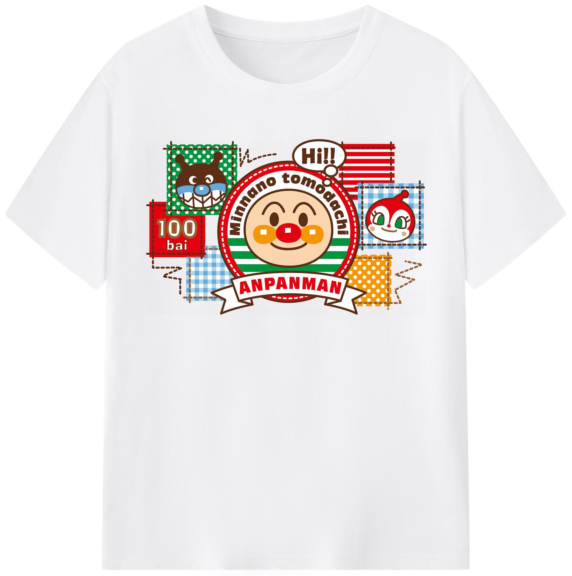 （画像用） アンパンマン Anpanman 綿100％半袖Tシャツ（フロントプリント）